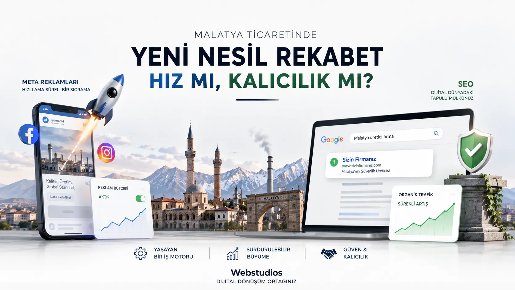Malatya iş dünyası için Meta reklamları ve SEO odaklı dijital pazarlama stratejisi karşılaştırması.
